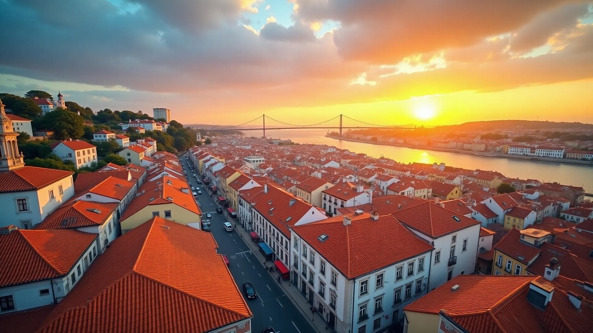 Lisbon cityscape at sunset